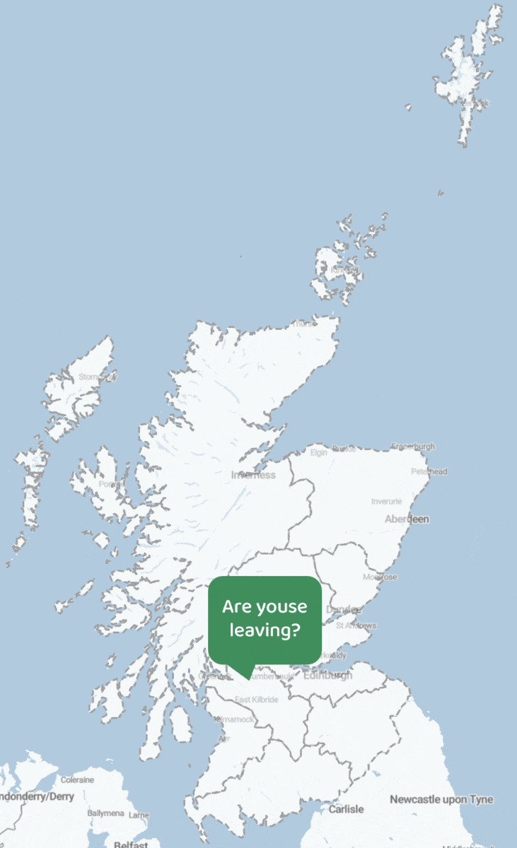 Map of Scotland with speech bubbles on it